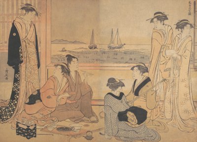 حفلة من صانعي المرح في بيت الشاي في شيناجاوا ، كاليفورنيا. 1783. بواسطة توري كيوناجا