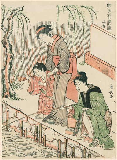 صيد السمك ، من سلسلة "مجموعة من عشر جميلات في أنماط الأزهار (Enshoku hana fuzoku ju awase)" بواسطة توري كيوناجا