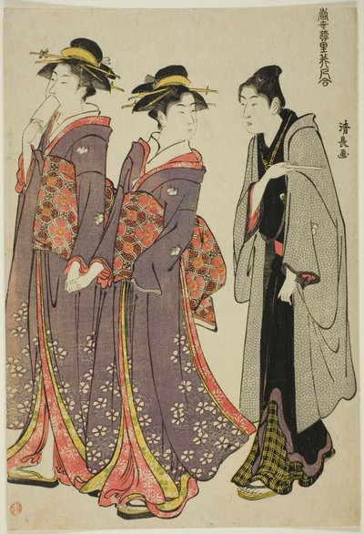 الخروج للنزهة ، من سلسلة "مجموعة من الجمال المعاصر لأحياء المتعة (Tosei yuri bijin awase)" بواسطة توري كيوناجا