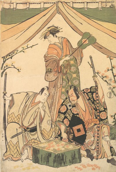 مشهد من الدراما Oakinai Hiru-ga-Koshima ، 1784-85. بواسطة توري كيوناجا