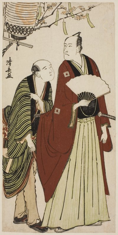 الممثل Ichikawa Danjuro V ومرافقته ، من سلسلة بدون عنوان من المطبوعات التي تُظهر الممثلين في الحياة الخاصة بواسطة توري كيوناجا