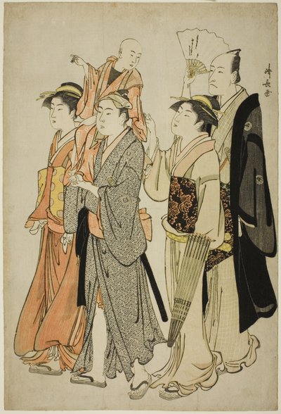 الممثل Ichikawa Danjuro V وعائلته ، من سلسلة بدون عنوان من أربع مطبوعات تظهر الممثلين في الحياة الخاصة بواسطة توري كيوناجا