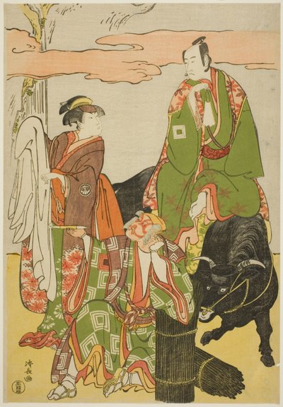 قام الممثلون Ichikawa Monnosuke II بدور Miyukinosuke و Segawa Kikunojo III بدور Hatsune-hime و Ichikawa Danjuro V في دور Ninnaji no Saibei ، في الجوروري "Shitenno Oe no Yamairi" ، وقد تم أداؤهم في مسرح كيري في الشهر الحادي عشر ، 1785 بواسطة توري كيوناجا