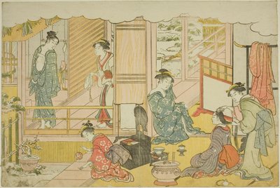 الحمام الأول للعام الجديد (Yudono hajime) ، من الكتاب المصور "ألوان الفجر الثلاثي (Saishiki mitsu no asa)" بواسطة توري كيوناجا