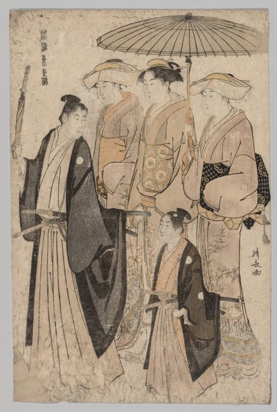 امرأة من Yoshiwara والمرافقين (من سلسلة Brocades of the East in Fashion) بواسطة توري كيوناجا