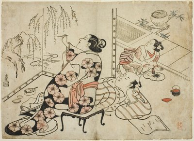 المحظية ترسم شاشة ، من سلسلة من 12 مطبوعة مثيرة بواسطة Torii Kiyonobu I