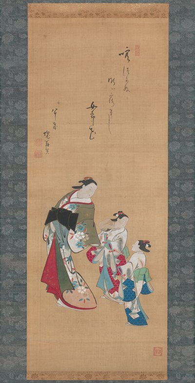 المحظية واثنان من الحاضرين بواسطة Torii Kiyonobu I