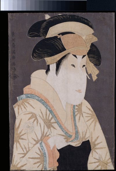 صورة okubi-e للممثل Segawa Kikunojo III في دور Oshizu ، زوجة Tanabe Bunzo ، من مسرحية Hana-ayame bunroku soga في مسرح Miyakoza في الشهر الخامس من Kansei 6 ، c.1794 بواسطة توشوساي شاراكو