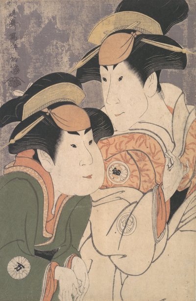Segawa Tomisaburo II و Nakamura Manyo في دور Yadorigi وخادمتها Wakakusa في مسرحية هان ... ، 1794. بواسطة توشوساي شاراكو
