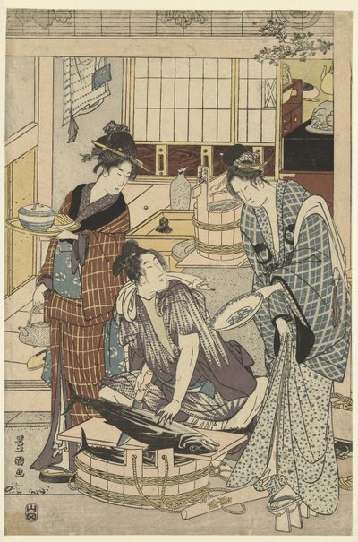 تاجر السمك الشهر الرابع بالثلاثي Yongatsu ، Sanbukutsui (العنوان على الكائن) الاثني عشر شهرًا لـ Toyohiro و Toyokuni (عنوان المسلسل) Toyohiro Toyokuni ryoga Juniko (عنوان السلسلة على الكائن) بواسطة تويوكوني (الثاني) ، أوتاغاوا