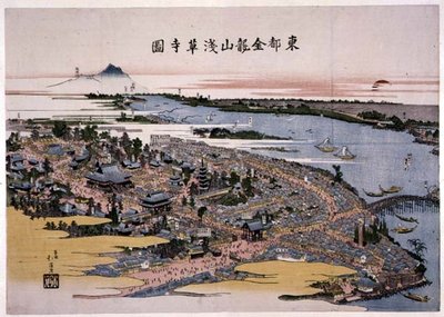 معبد Kinryuzan Senso-ji في العاصمة الشرقية (إيدو) حوالي عام 1820 (طباعة خشبية) بواسطة تويوتا هوكي