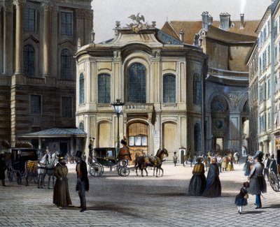 Burgtheater في فيينا Michaelerplatz مع Winterreitschule (مدرسة الفروسية الشتوية) على اليمين ، بواسطة Tranquillo Mollo (1767-1837) ، نقش ملون ، النمسا بواسطة ترانكيلو مولو