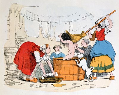 الحمام الإجباري ، رسم توضيحي لـ "Les Defauts Horribles" ، ص 1860 بواسطة تقليم