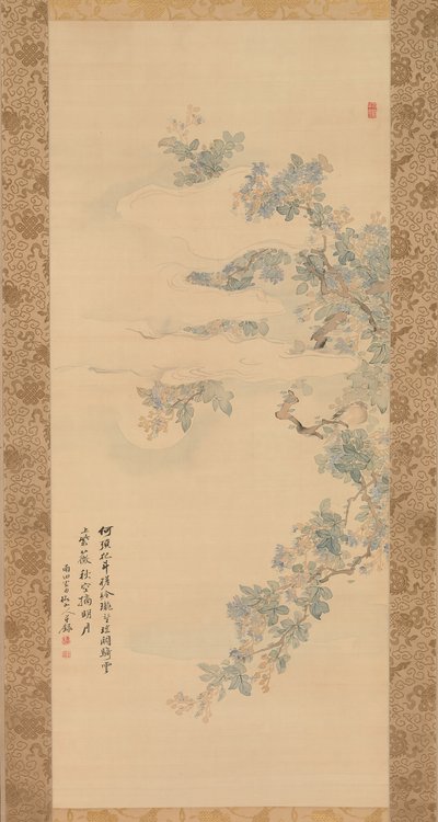 طائر صغير على فرع كريب ميرتل ، القرن التاسع عشر. بواسطة Tsubaki Chinzan