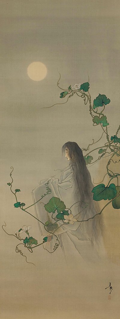 روح المتوفى Yugao المتشابكة في كرمات زهرة القمر ... ، كاليفورنيا. 1892. بواسطة تسوكيوكا يوشيتوشي