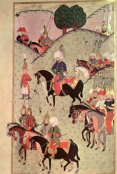 TSM H.1339 السلطان سليم الثاني (1524-1574) يركب بين كوتاهية وبلغراد للانضمام إلى الجيش الإمبراطوري ، 1584-89 بواسطة المدرسة التركية