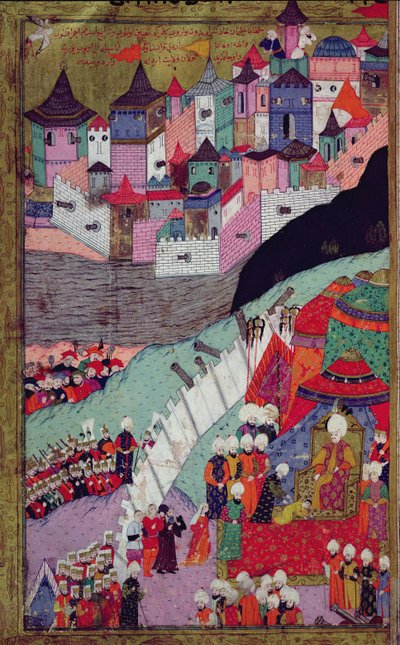 هجوم TSM H.1524 على بلغراد في عام 1521 ، من "اسم المستخدم" بواسطة Lokman ، 1588 (الغواش على الورق) (انظر أيضًا 182449) بواسطة المدرسة التركية