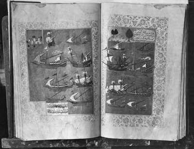 اسم سليمان أو حياة سليمان ، أسطول السلطان (حبر وورق ذهبي على الرق). بواسطة المدرسة التركية
