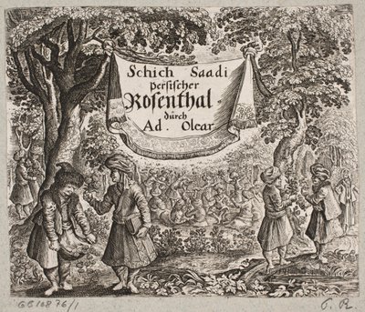 واجهة تيل آدم أوليريوس ، "روزنتال الفارسية لشاعر بارع شيش سعدي [...]" ، شليسفيغ 1660 بواسطة إعتراف