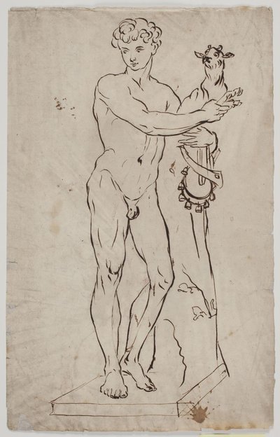 نسخة بعد تمثال سالي "فاون الصغير يحمل طفلاً من الماعز" (1750). بعد عينة على قاعدة مربعة بواسطة جاك فرانسوا جوزيف سالي