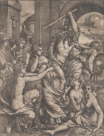 هرقل يطارد الجشع من معبد يفكر ، كاليفورنيا. 1520-27. بواسطة أوغو دا كاربي