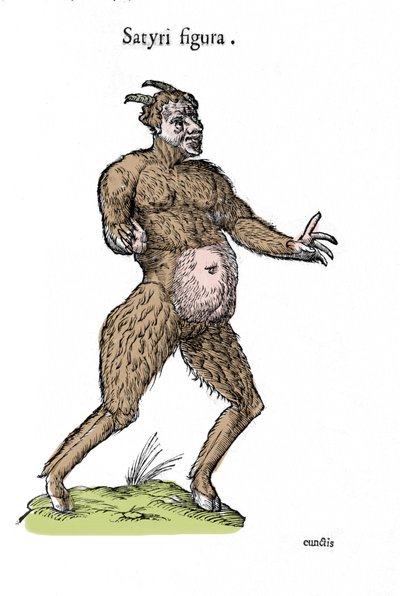 تمثيل ساتير. لوحة من مخطوطة التاريخ الطبيعي بواسطة Ulisse Aldrovandi (1522-1605) عن الوحوش بواسطة Ulisse Aldrovandi
