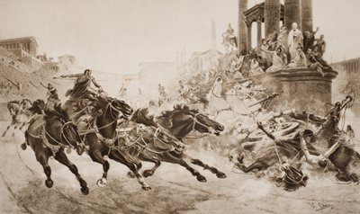 سباق عربة رومانية ، توضيح من "مخطط التاريخ" بقلم HG Wells ، المجلد الأول ، نشر في 1920 بواسطة Ulpiano Checa y Sanz
