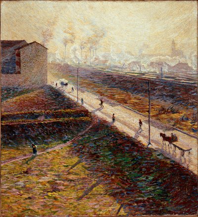 الصباح أو "" طريق الضواحي في الصباح الباكر "" لوحة رسمها أومبرتو بوشيوني (1882-1916) 1909 صن. 60x55 سم مجموعة خاصة بواسطة Umberto Boccioni