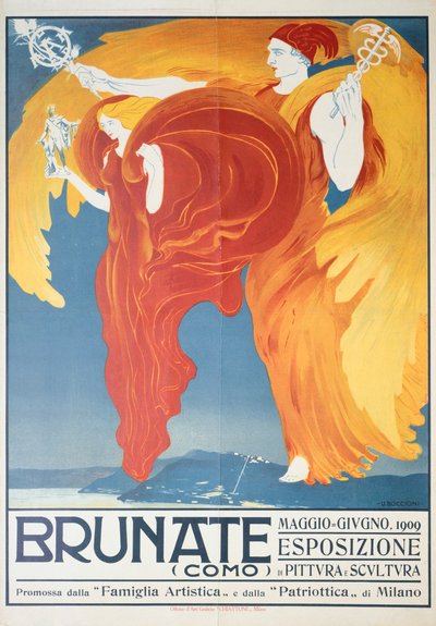 Poster for exhibition of painting and sculpture in Brunate by Umberto Boccioni (1882-1916), chromolithograph, 70x50 cm بواسطة Umberto Boccioni