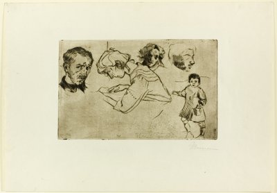 اسكتشات لأربعة رؤوس وطفل بواسطة Umberto Boccioni