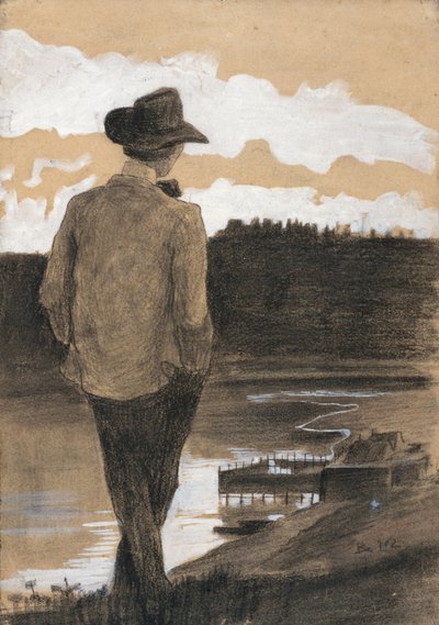 الشاب على ضفة النهر ، 1902 (الغواش والفحم والباستيل على الورق) بواسطة Umberto Boccioni