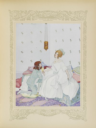 بمجرد أن تعرف عليها ، ألقى بنفسه على قدميها ، رسم توضيحي من "Contes du Temps Jadis" ، أو "Tales from Times Past" ، الصفحة 48 بواسطة أومبرتو برونليسكي