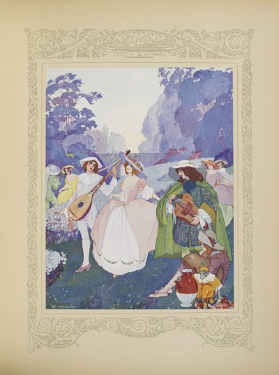 كان هناك رعاة ورعاة يرقصون على صوت المزامير ومسامير القربة ، رسم توضيحي من "Contes du Temps Jadis" ، أو "Tales from Times Past" ، الصفحة 74 بواسطة أومبرتو برونليسكي