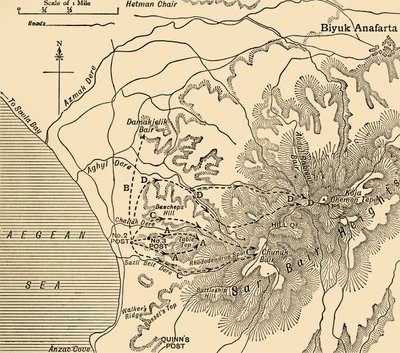 تقدم ANZAC ، شبه جزيرة جاليبولي ، الحرب العالمية الأولى ، 1915 ، c1920. بواسطة غير معروف