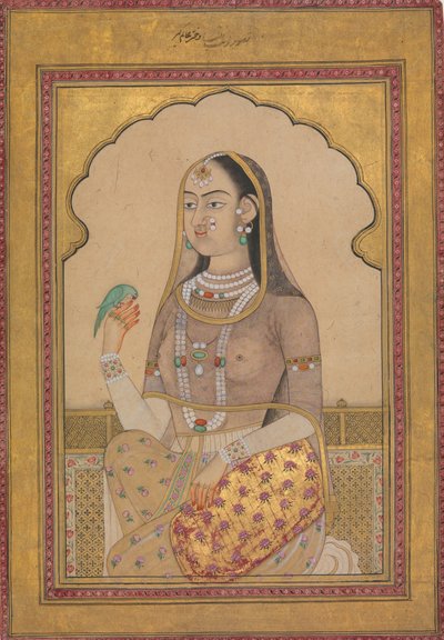 عذراء مرصعة بالجواهر مع ببغاء ، كاليفورنيا. 1670-1700. بواسطة غير معروف