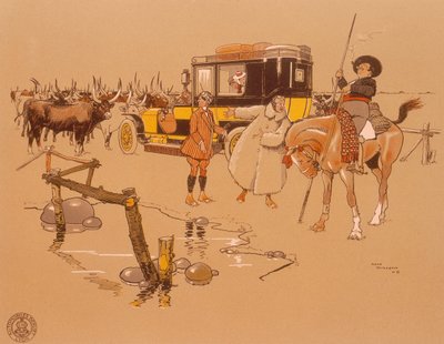 سيارة بيرليت عالقة وسط ماشية ، 1906 بواسطة غير معروف