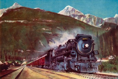 عملاق سكك حديد المحيط الهادئ الكندية عند سفح جبال روكي ، 1935. بواسطة غير معروف