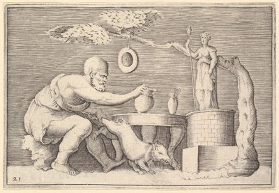 A Faun أو Satyr Preparing a Pig for Sacrifice ، نشرت كاليفورنيا. 1599-1622. بواسطة غير معروف