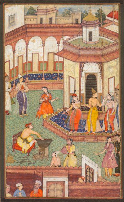رجل يغمس يده في مرجل كسيدات جناح الحريم في ذهول ... ، ج. 1600. بواسطة غير معروف