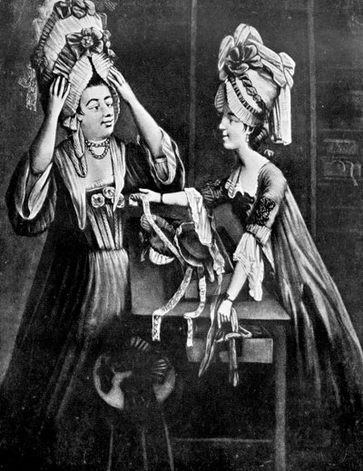 متجر Milliners ، السيدة Monopolize ، زوجة الجزارين ، شراء فستان حديث للرأس ، 1772 بواسطة غير معروف