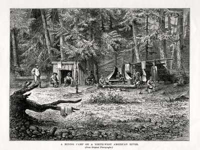 معسكر للتعدين على نهر شمال غرب أمريكا ، 1877 بواسطة غير معروف