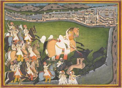 أمير صيد الخنازير مع حاشية له ، أواخر القرن الثامن عشر وأوائل القرن التاسع عشر. بواسطة غير معروف