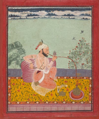 رجا يدخن النرجيلة ، كاليفورنيا. 1690-1710. بواسطة غير معروف