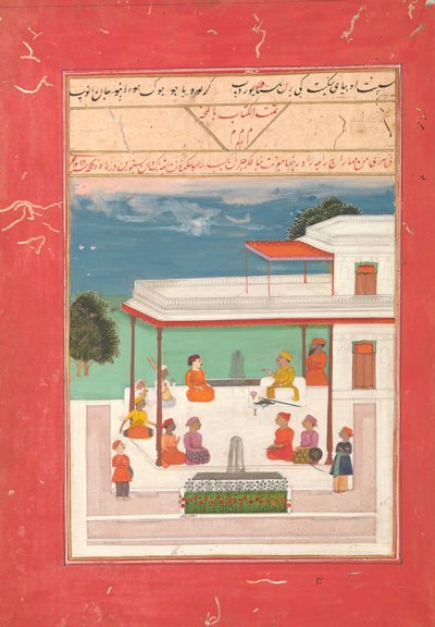 رجاء وضيف جالس على شرفة يستمعان إلى موسيقيين يؤدون ... ، 12141799-1800 م. بواسطة غير معروف