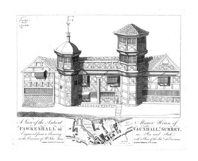 منظر لمنزل مانور Antient في Fawkeshall أو Vauxhall ، Surrey ، 1813. بواسطة غير معروف