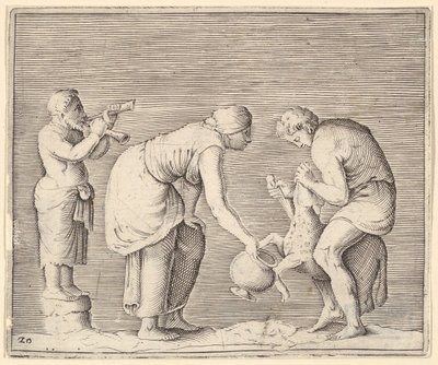 امرأة تجمع الدم من الأغنام ، نشرت كاليفورنيا. 1599-1622. بواسطة غير معروف