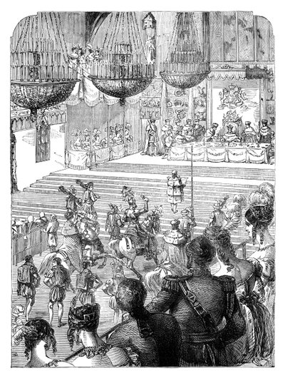 مأدبة في قاعة وستمنستر تحتفل بتتويج الملك جورج الرابع ، 1821 ج 1895 بواسطة غير معروف