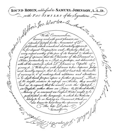 نسخة طبق الأصل من الطبق في الطبعة الأولى من Boswells Life of Johnson ، 1907 بواسطة غير معروف