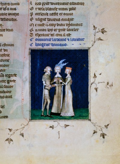 الفارس وسيدة يتبادلان الحلقات ، c1350 بواسطة غير معروف