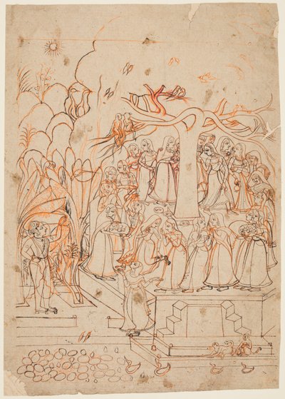 ورقة من سلسلة Baramasa: شهر Jyestha May-June ، يشاهد Krishna Gopis ... ، c. 1760. بواسطة غير معروف